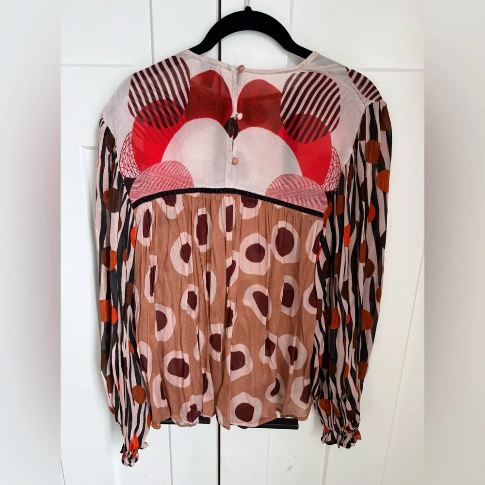 Anthropologie Bl-nk London Miranda Peasant Blouse in abstract print. Xxs. - Picture 6 of 7